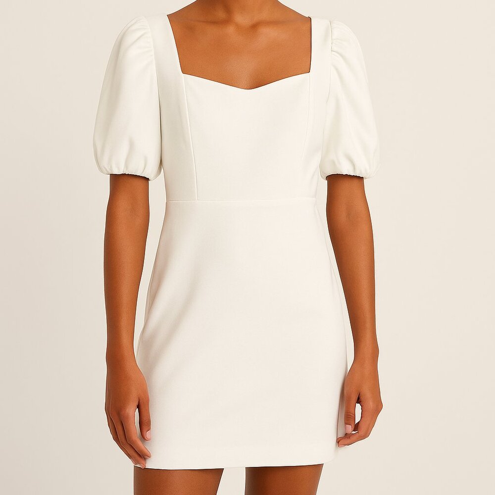 French Connection Whisper Puff Sleeve Dress– Summer White, Size 0 New